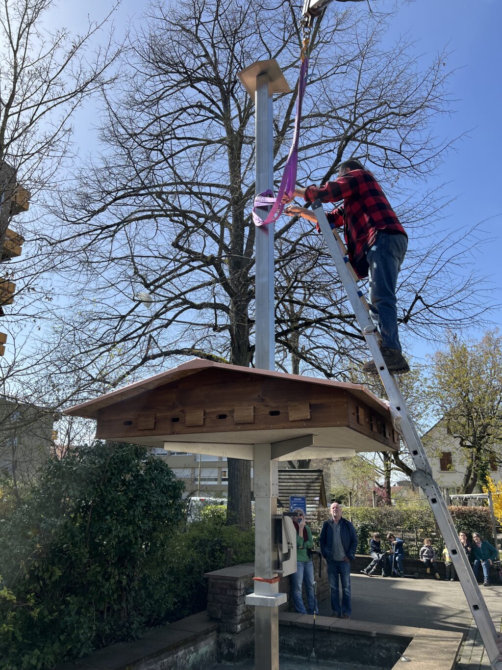 Aufstellen des Mauersegler- u. Mehlschwalben-Kombi-Turm , 26. März 2024 © NVVB